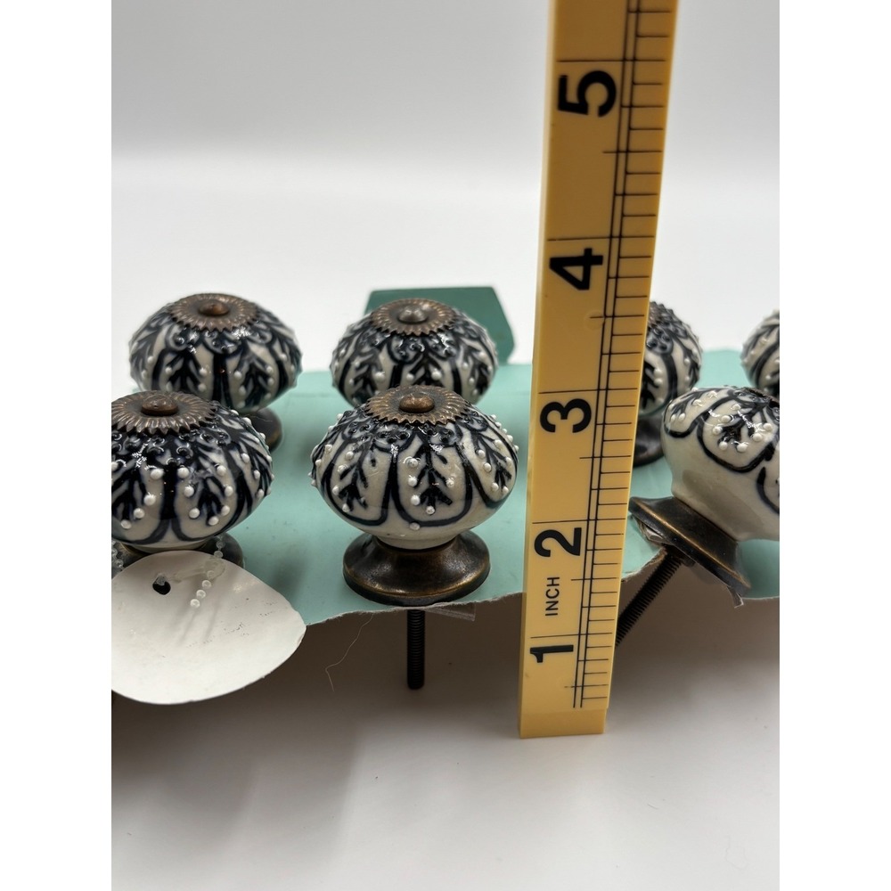 Ceramic Cabinet Knobs Pulls Black Floral Set of 7 Handmade in India - Picture 4 of 8
